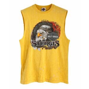 Y2K Harley Davison Muscle Graphic Tee Sturgis Size Large Yellow Biker Moto